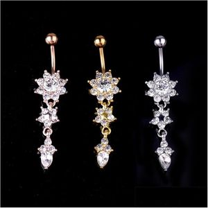 Göbek Çan Düğmesi Yüzükleri Yeni Hint Songle Belly Barlar Altın Piercing Crystal Çiçek Vücut Takı GD333 196 W2 DRAP TESLİMİ DH9Y3