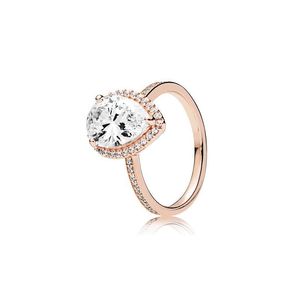 Br￶llopsringar 18K Rose Gold Tear Drop Cz Diamond Ring med originalbox f￶r Pandora 925 Sier Set Engagement Smycken Kvinnor Leverans Dhyrn