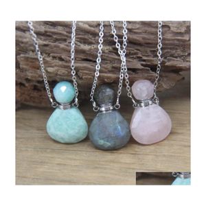 Collane con ciondolo a forma di goccia Mini pendenti per bottiglia Catene in argento Labradorite Amazonite Collana con ciondoli per fiale di olio essenziale Gioielli D Dhp5Z