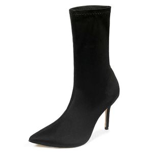 Top Boots scarpe da donna inverno Net Boots donna primavera e autunno singolo tacco sottile elastico piccolo tacco alto magro a punta medio