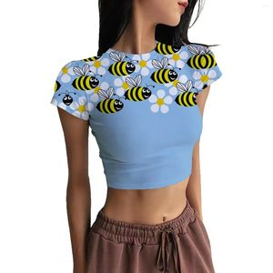 女性用Tシャツサマーシャツ女性ファッション服カワイイ3DビープリントグラフィックTシャツ女性半袖女性カジュアルアニマルクロス