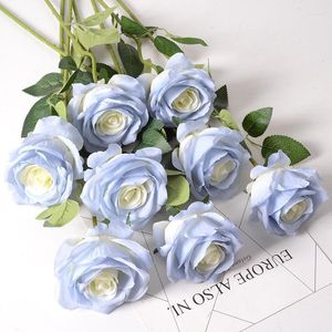 Decorative Flowers Artificial Rose Crushed Ice Blue 6 Pieces For Home Wedding Valentine's Day And Po Decoration