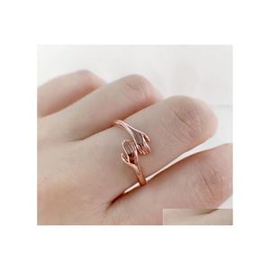 Band Rings Adjustable Hands Embrace Open Hing Hand Ring Romantic Couple Hug Lover Wedding Valentines Day Jewelry Drop Delivery Dhrlc