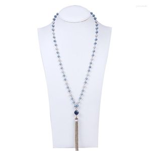 Colares pendentes 2022 Mulheres jóias étnicas 14 mm Colar de pedra de cristal com contas de cristal de cristal com as cadeias multi -link Tassels Long Boho