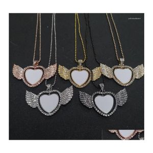 Fashion Pendant Necklaces Sublimation Blank Heart Pendants with Bead Chain Two Sided Printing Rotate Tranfer Consumable 15pcs/lot Drop Deliv Dhxth