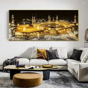 Obrazy Czarna biała ściana sztuka nowoczesna streszczenie Kaaba budynek płócienny malarstwo złoty most miejska plakat wydruku obraz do wystroju salonu
