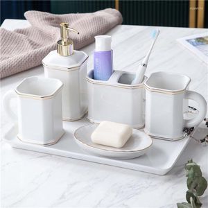 Bath Accessory Set Phnom Penh Bathroom Ceramic White Toothbrush Rack Soap Dish Lotion Dispense RMouthwash Cup Washingroom Decoration