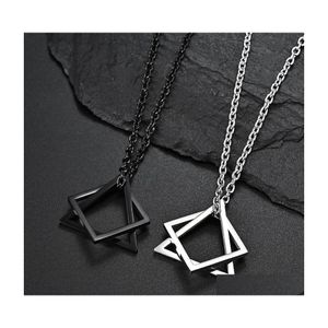 Pendant Necklaces Fashion Square Triangle Mens Necklace Stainless Steel Modern Geometric Stacking Streetwear Jewelry Gift Drop Deliv Dh23E