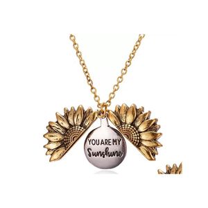 Pendant Necklaces You Are My Sunshine Sunflower For Women Gold Open Locket Long Chain Fashion Inspirational Jewelry Gift Wholesale D Dhgzn
