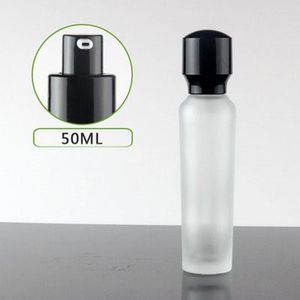 Butelki do przechowywania 50 ml matowanej szklanej butelki Czarna pompa do surowicy/balsamu/emulsji/podkładu kompleksu odzyskiwania skóry opakowanie kosmetyczne