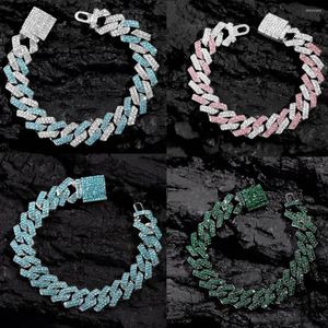 Braccialetti con ciondoli 14MM Uomo Donna Bracciale cubano con cristalli colorati Bling Iced Out Pieno di strass Pavimentato Miami Catena a maglie Gioielli HipHop