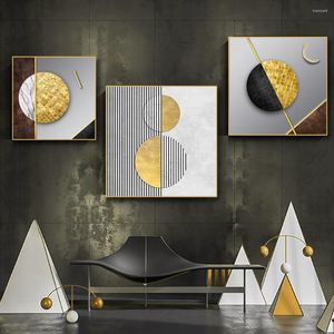 Obrazy Nowoczesne streszczenie plakat geometrii wizji 3D i nadruk nordycki czarny złoty ścienna sztuka na płótnie zdjęcia do wystroju salonu