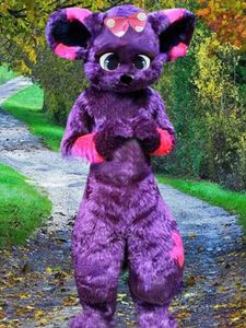 Purple Husky Fox średniej długości futra Mascot Costume Spacer Halloween Rola Gra duża reklama kostium