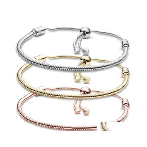 Braccialetti con ciondoli 925 Sterling Sier Moda Linea originale Bracciale in osso di serpente Regolabile Uomini e donne Pandora Gioielli fai da te di base Goccia D Dh7Pw