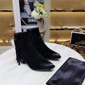 2022 Designer Yslity Boots Shoes Nude Black Pointed Toe Mid Heel Long Short Boots Shoes ssp