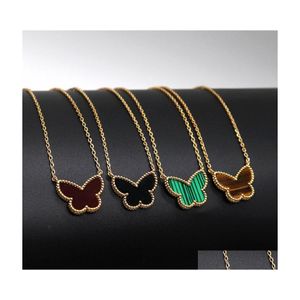 Colares de pingentes 2022 Casca branca verde Lado duplo para mulheres 18K ouro doce Butterfly Designer luxuoso J￳ias de colar j￳ias DHVSF
