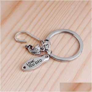 Key Rings Fishing Keychain Fathers Day Gift Hand Stamped Fish Hook Charms Chain Personalized Best Catch Keyring Gifts For Dad 131 W2 Dhdhc