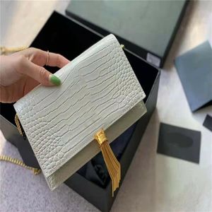 Золотая кисточка белый аллигатор Kate Bag Chains Strap Mags Sacks Качественные сумочки классические блестящие крокодиловые рисунки поперечное тело Fashio2997