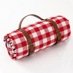 Filtar röd vit rutig picknick filt utomhus fällbart vattentätt tält matta bordduk förtjockas bärbar camping rese strand