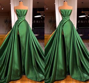 Zarif seksi yeşil bir çizgi gece elbise artı boyutu straplez saten mahkeme piller resmi balo elbise doğum günü partisi pageant önlükleri özel yapılmış