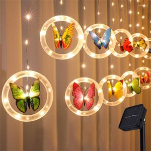 Strings 3M Butterfly Solar Curtain Wai Strain Light Waterrproof Window Sople Outdoor for Garden Patio Decor