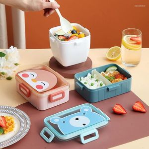 Dinnerware Sets Cartoon Bear Children's Lunch Box Portable Bento Kawaii Sealed With Spoon Fruit Salad Container Microwaveable Creative