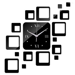 Horloges murales 2022 Vente directe LED Corloge acrylique 17 carr￩s Miroir Miroir moderne D￩coration de maison Stickers DIY