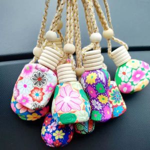 Perfume Bottle Polymer Clay Empty Perfume Glass Essential Oils Diffusers Fashion Car Pendant Car Hanging Ornament Packing Bottles GGA1773