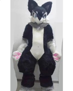 Black Medium Long Fur Husky Fox Mascot Costume Walking Halloween Suit Party Role Play