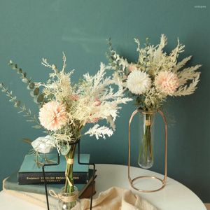 Dekorativa blommor konstgjorda blommor falsk bukett f￶r hemmakontorsbutik caf￩ fest br￶llop brud dekoration bulrush silk hortensia faux