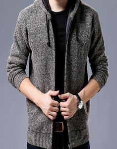 Men039s Sweaters Winter Korean Style Fashion Men Long Sleeve Fur Lining Zipper Casual Coats Male Sweatercoat Slim Fit Warm Outw6465389