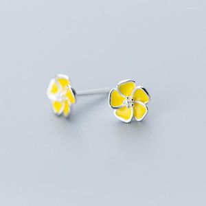 Stud Earrings MloveAcc 925 Sterling Silver Primrose Flower Yellow White Enamel Compatible With Jewelry Cubic Zirconia