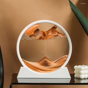 Decorative Figurines 3D Moving Sand Art Picture Round Hourglass Mountain Sandscape Motion Display Flowing Painting Home Decor Gifts