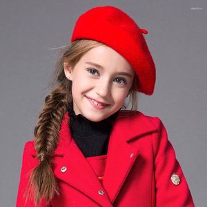 Hats Fashion Kids Girls Hat Winter Autumn 2022 Solid Wool Warm Beret Princess Cap Round Top Red Children Girl 15 Colors