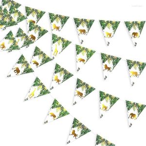 Party Decoration Jungle Safari Animal Pennant Banners Decor Paper Triangle Garlands Baby Shower Boys Wild One 1st Birthday Bunting Supplies