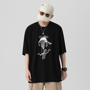 T-shirt da uomo T-shirt grafica da uomo Camicia oversize in cotone Stampa basket T-shirt lavata T-shirt Harajuku Streetwear Hip Hop Tshirt Summer Vintage