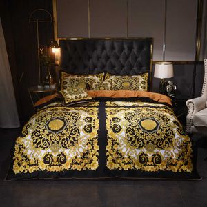 豪華なクラシックプリント寝具セットエジプトの綿布団カバークイーンキングサイズベッドリネンフラットシート枕カバー221223