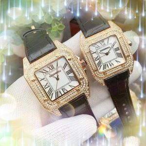 Square Women's Men's Roman Dial Watch Top marka luksusowy męski skórzany wodoodporny kwarc chronograf diamenty pierścień obudowa zegarków wojskowych panie eleganckie szlachetne prezenty