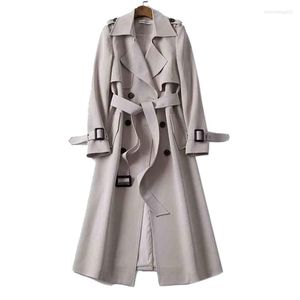Spring Autumn Belt Coat Womens Trench Coats Women Double Breasted Mid Long High Quality Overcoat Female fashion upscale loose versatile tops 5YL1R