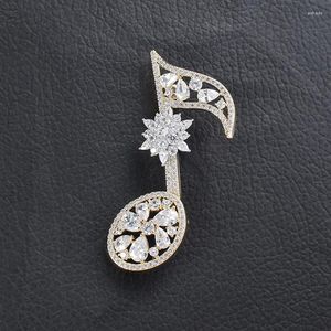 Brooches Elegant Music Note Luxury Rhinestone Zircon Gold Silver Color Pins For Women Men Lovers Gifts