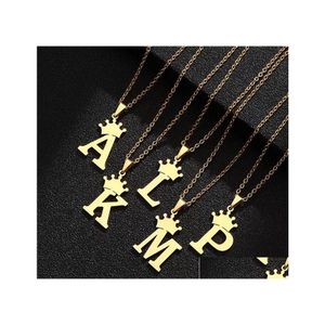 Pendant Necklaces 26 Letter Initial Necklace Stainless Steel Gold Sier Plating Crown For Women Gift Jewelry Drop Delivery Pendants Dhrfx