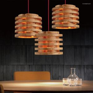 Pendant Lamps Creative Wood Light Indoor Dining Room Foyer Home Adornment Vintage Rubber Professional Wooden Frame