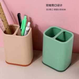 Multi Function 2 Grids Pen Pencil Holders Container Desk Organizer Stand Stationery Storage Box Office Accessories desk supplies