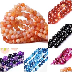 Pietra 8Mm Perline Sciolte Naturali Per Gioielli Fai Da Te Che Fanno Banded Strip Crystal Gemstone Round Energy Healing Stoness Agata Accesso Fatto A Mano Dh7El