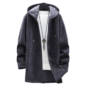 Herr ull 2022 Autumn Winter Hooded Coat M￤n varum￤rke Kl￤der Cool Mens L￥ngt plyschfoder Str￶ja Stickare Stickad Cardigan Manlig ￶verrock