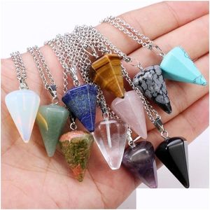 Pendant Necklaces Fashion Classic Necklace Natural Stone Hexagonal Pendum Chain 14 Colors Taper So Swing Crystal Jewelry Drop Delive Dh8S1