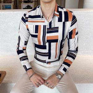 Men's Casual Shirts 2022 Spring Summer Streetwear Men Geometric Print Long Sleeve Lapel Neck High Quality Slim Fit M-4XL