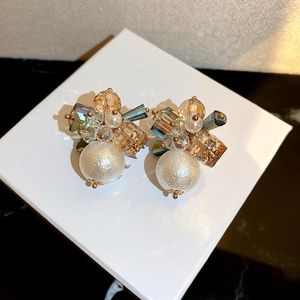 Stud Earrings Retro Light Luxury Crystal Flower Pearl Geometric Dangle For Women Fashion Party Jewelry Accessories 2022 Arrival