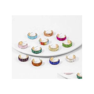 Hoop Huggie Rainbow Rhinestone ￶rh￤ngen f￶r kvinnor flickor kristall hie c ￶ronringar mode smycken bl￤ndande cirkel droppleverans dhtk9