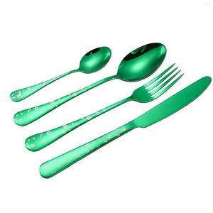 Dinnerware Sets 4 Pcs Stainless Steel Cutlery Set Christmas Fork Spoon Knife Tableware Gift